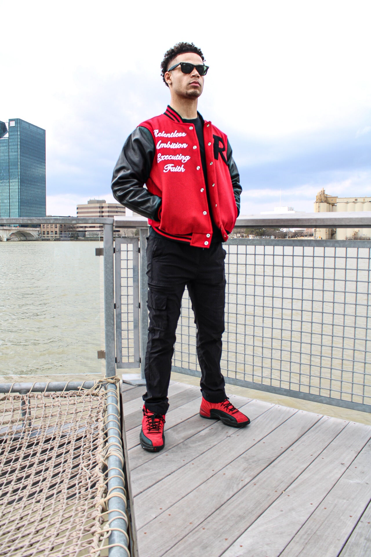 Raef Red Bomber Varsity Jacket