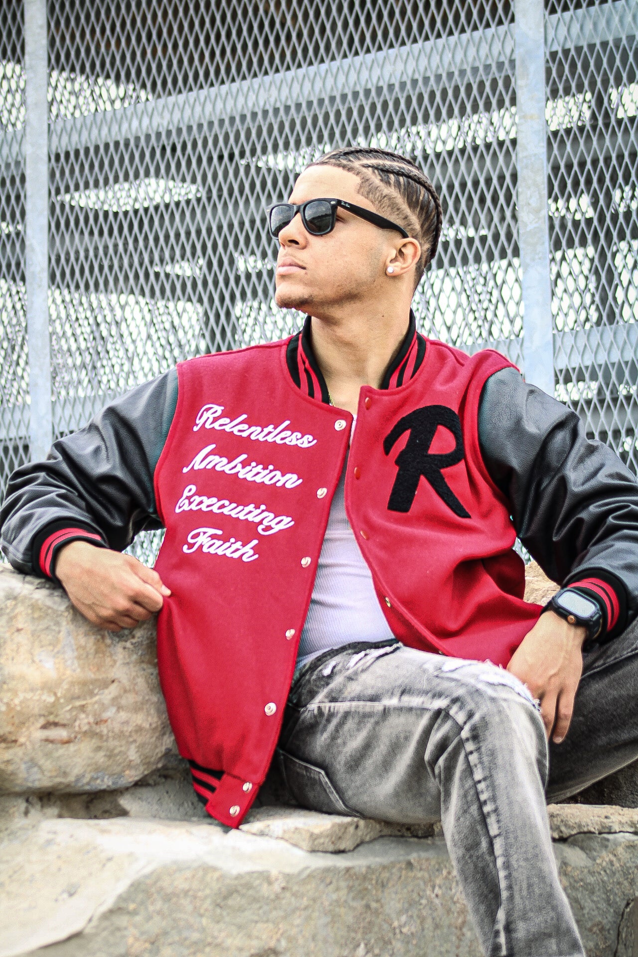 Raef Red Bomber Varsity Jacket